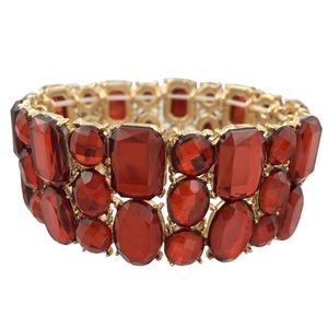 Red Mirrored Stone Wide Gold Fancy Stretch Bracelet